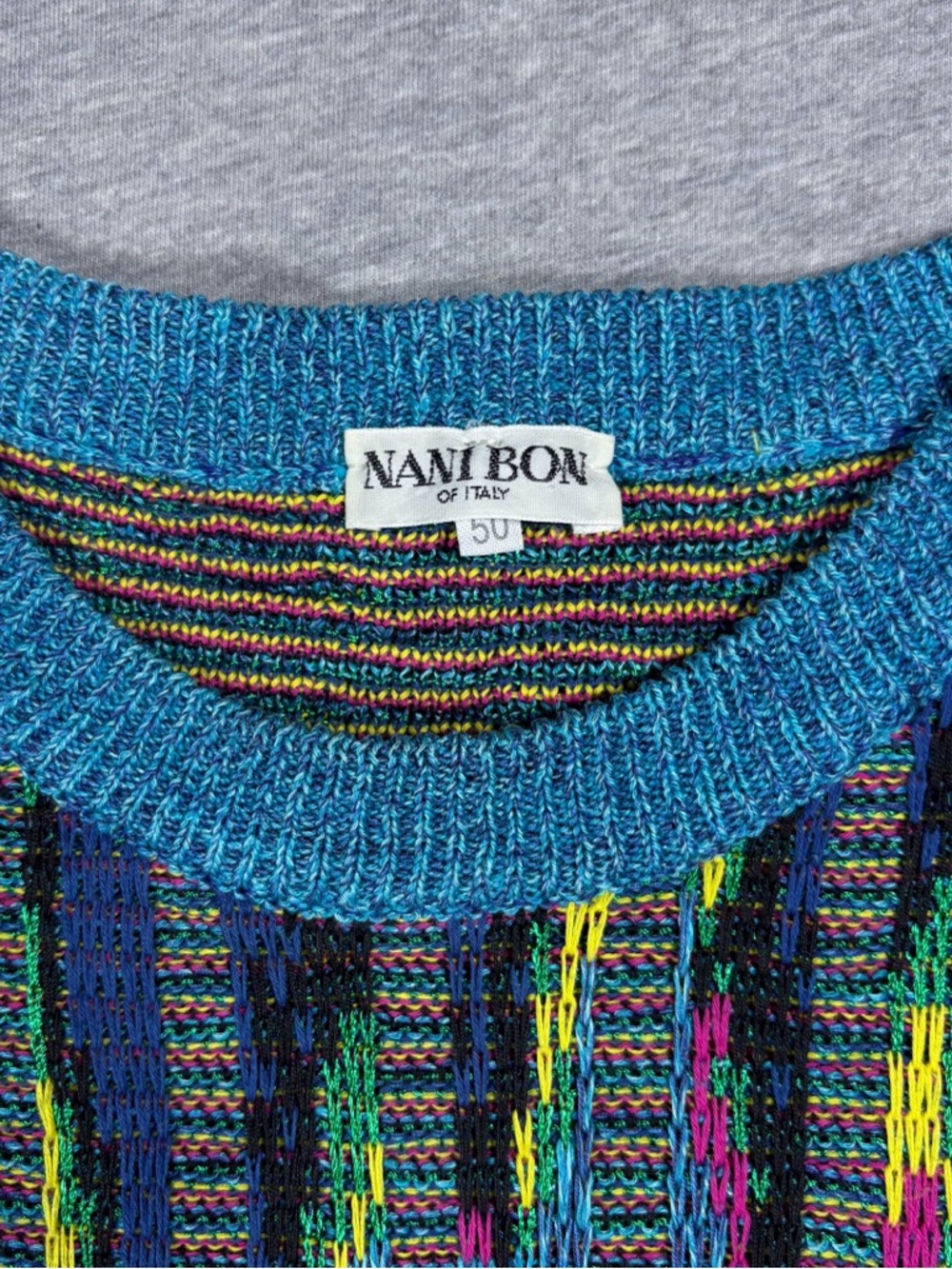 Vintage 3D Knit Sweater Nani Bon Of Italy Colorful Coogi Style Abstract Adult L - Picture 2 of 7